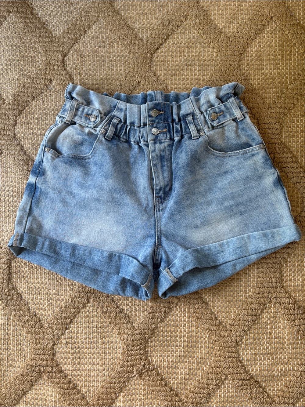 Almost Famous Light Blue High-Waist Paperbag Denim Shorts